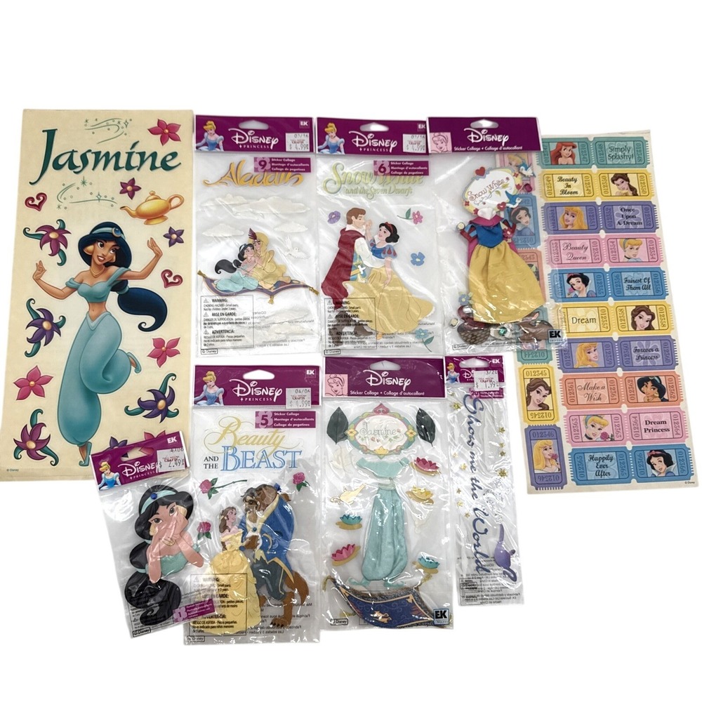 Vintage Disney Princess Sticker Lot Jasmine Snow White Sandylion EK Success